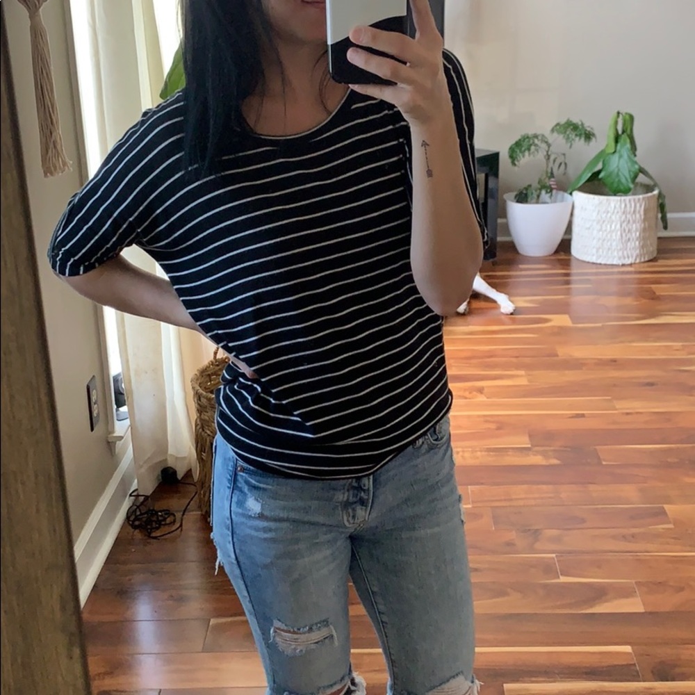 Black  and white striped open back tee